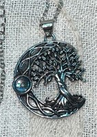 Silver Tone Moonstone Type Tree of Life NEcklace