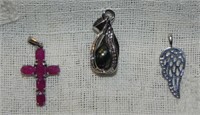 Ruby Cross Pendant, Black Stone Pendant, .925