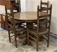 Vintage Round Table W 4 Ladder Back Chairs