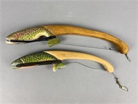 2 Bill Green Hand Carved Lake Jig Sticks,