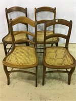 Set of 4 Cane Seat Antique Wood Chairs