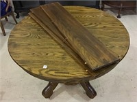 Antique Round Wood Dining Table w/ 3