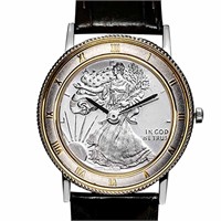 1/10 Oz Silver Walking Liberty Leather Band Watch