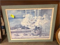 LARGE FRAMED PRINT OF FLOWERS AND SEASHELLS BY DAN