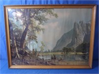 Vintage Framed Mountain Lake Print
