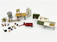 Lot Dollhouse Miniatures Kitchen, Trashcan, Boots,
