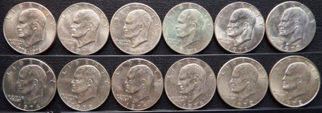 (12) Eisenhower / Ike Dollars - Coins