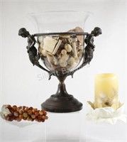 Bronze Pedestal Glass Angle Urn & Stone Grapes