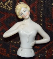 Antique Porcelain Half Doll Brush Top 3" Tall