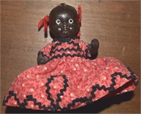 Antique Compo & Porcelain Black Baby Doll 4"