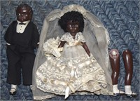 Antique 51599 Black Bride & Groom Porcelain Dolls