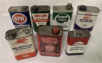 7 mostly Outboard Motor Oil tins