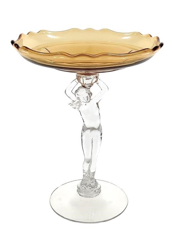 Cambridge Statuesque Nude Stem Compote Amber