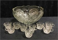 Crystal Punch Bowl with Glasses