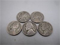 5 WWII Silver Jefferson Nickels
