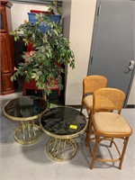 PAIR OF SMOKED GLASS & BRASS END TABLES, PAIR OF