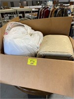 BOX OF SEAT CUSHIONS, BATTING, ETC