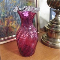 RED BLOWN GLASS VASE  9 1/4"