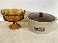 Fostoria Amber Coin Glass Bowl & Crock Pot