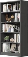 Wooden Bookcase 5-Shelf Freestanding Display, Grey