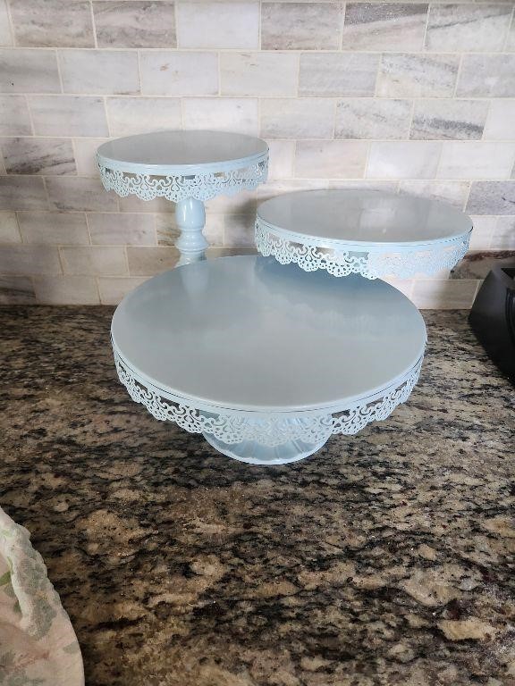 3 piece Light Blue Cake stand set wedding cake