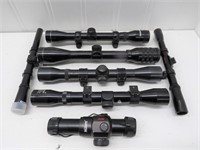 (6) Assorted Rifle Scopes and (1) Millet Rifle
