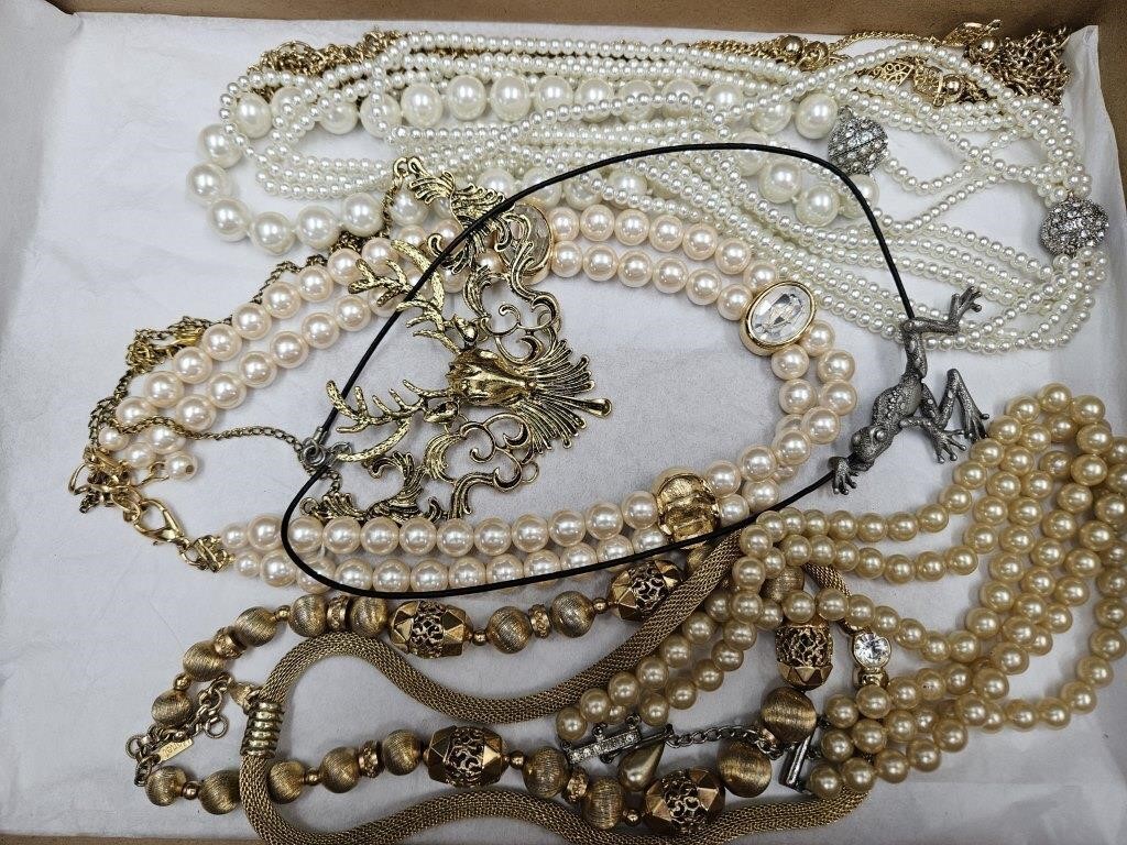 Pretty Costume Jewelry Lot Frog Necklace, Pearls +