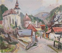 Wilhelm Kaufmann Oil on Paper Village Scene