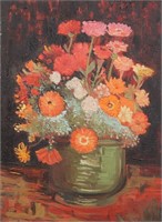 Oil on Canvas Still Life With Flowers