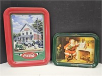 2 Metal Coca Cola Trays  14 x 10"   11.5 x 17.5"