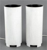 Modern Enameled White Metal Cylinder Lamps, Pair