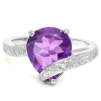 3D 4CTW Pear Cut Amethyst & Diamond Ring in Platin