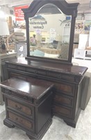 Dark Brown 9 Drawer Dresser with Mirror ,