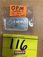 MARKED .999 1 OUNCE OPM METAL SILVER BAR