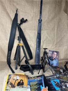 3 Guitar stands, straps and Music book lot