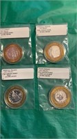 4 Casino Tokens w/Silver Center