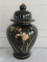 Small Black and Gold Floral Urn