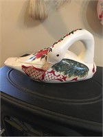 Christmas Swan Hand Carved and Painted 15"