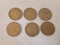 6 Canadian One Dollar Loonies/Coins
