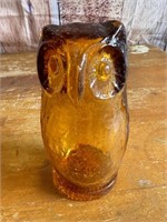 Vintage 4.75" Amber Glass Paperweight Owl