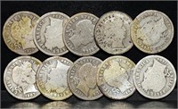 Ten Nice Barber Silver Dimes