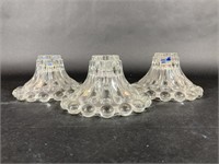 Set of Three Clear Glass Candlestick Holders