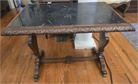 Marble top carved wood table