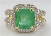 5.22 Cts Colombian Emerald Diamond Ring 18 Kt
