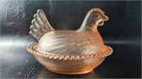 Vintage Pink Glass Nesting Hen Chicken