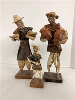 Three Clay and Paper Sculpted Figures on Stands