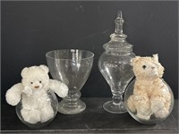 4 Clear Glass Home Decor With 2 Stuffies