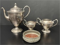 Lot of Silverplate Teapot, Creamer & Sugar and