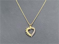 Vermeil/.925 Sterl Silv Opal/Diam Heart Necklace