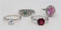 (4) COLORFUL GEMSTONE RINGS